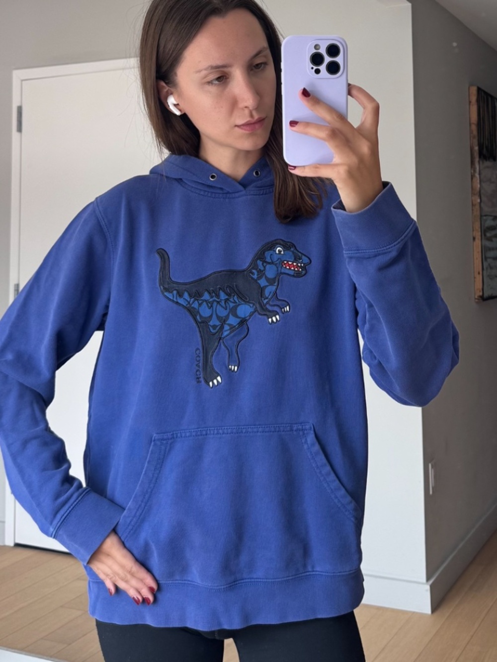 Coach Rexy Dinosaur Hoodie Blue Size M Signature Print Sweatshirt